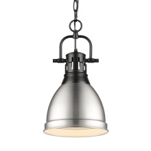 Golden 3602-S BLK-PW - Yep by Golden Lighting Duncan 1-light 9in Chain Hung Pendant in Matte Black and Pewter shade